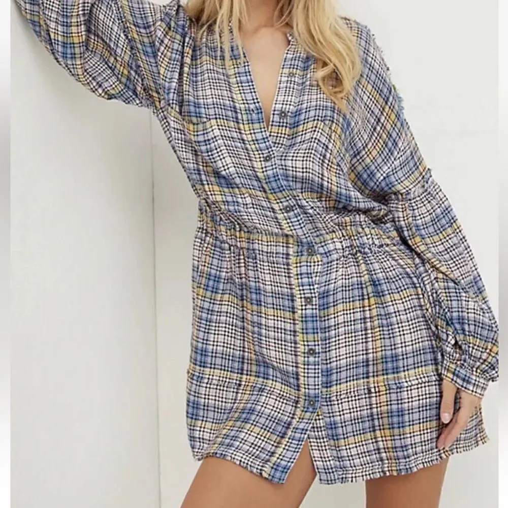 Free People By the Way Plaid Mini Dress size small